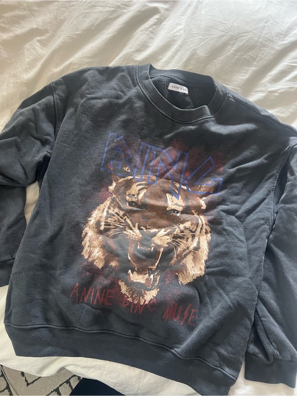 ANINE BING Black Graphic Tiger Crew Sweatshirt